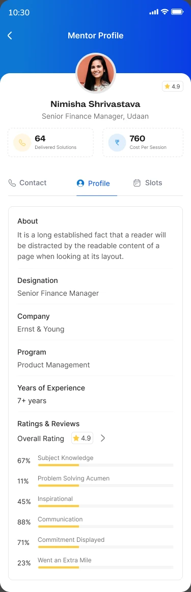 Mentor profile — about and ratings
