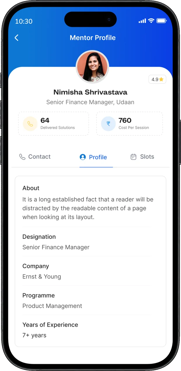 Mentor profile screen in an iPhone mockup