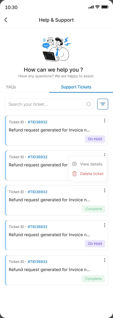 Help and support tickets