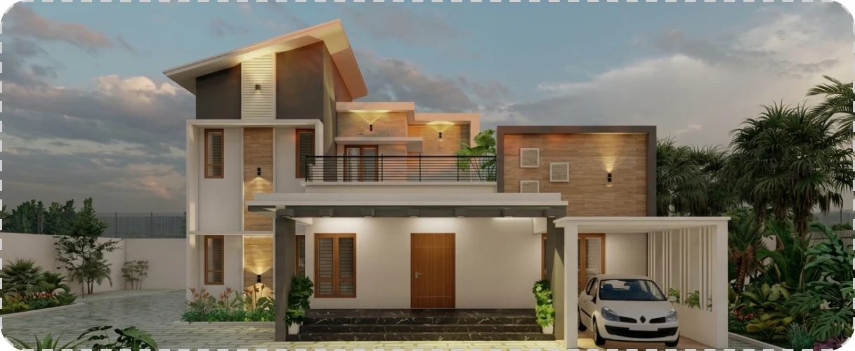 Residence 01 — evening render of a contemporary home