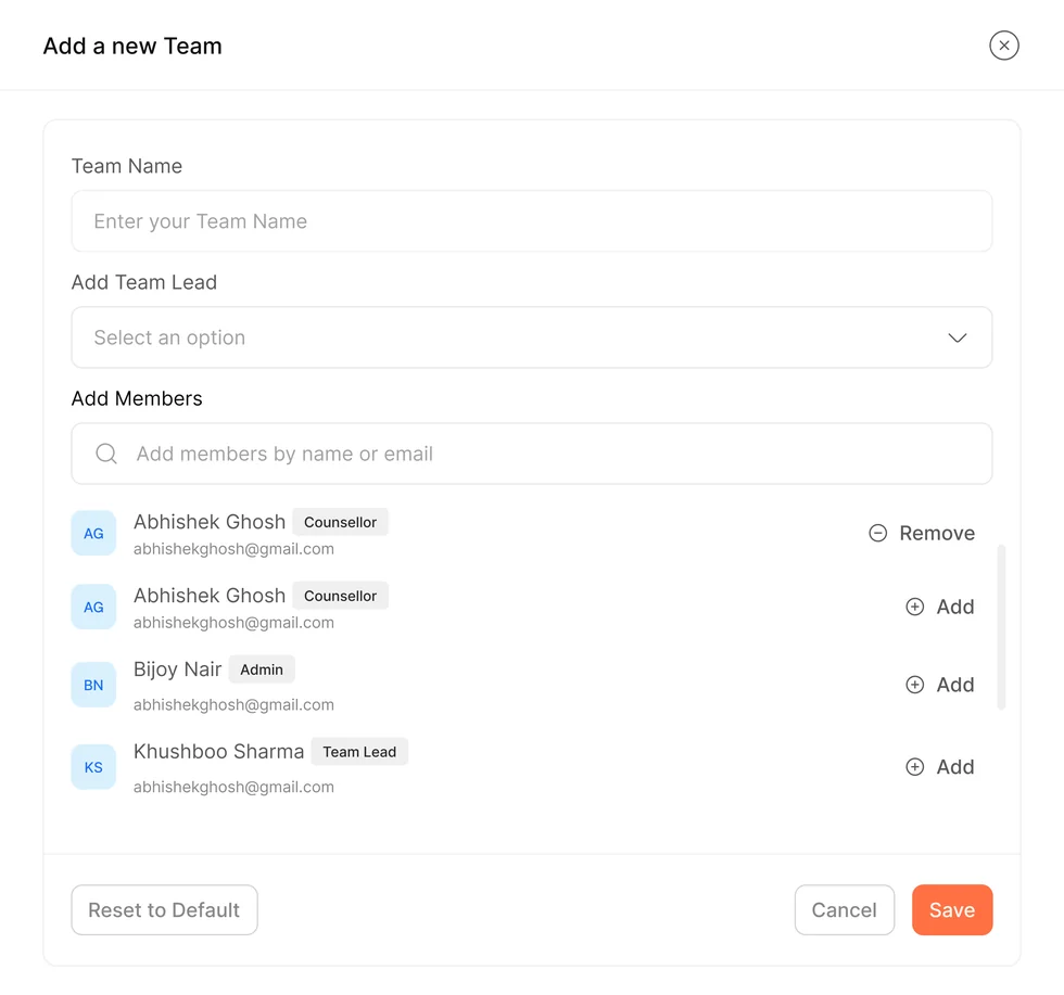 Adding a new team