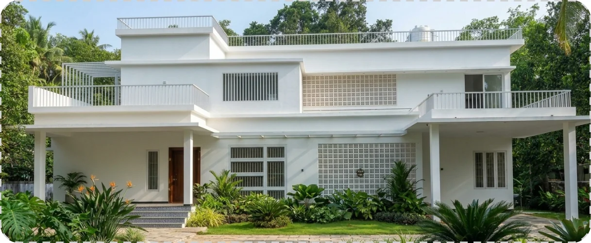 Parent's Residence — white modern house with a lawn